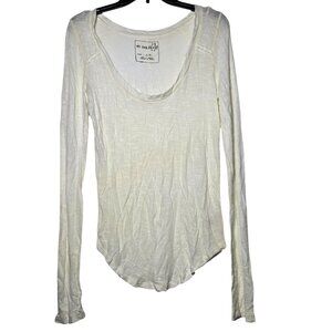 We The Free Womens Linen Blend Long Sleeve Top Large Fray Stretch Elena Gilbert